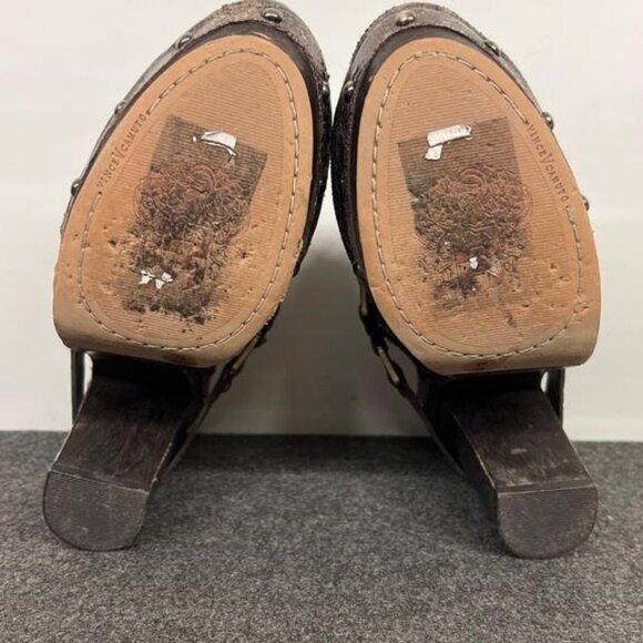 BOGO Vince Camuto Sz 6 Christies Brown Distressed Leather Platform Clogs Mules - Picture 5 of 7